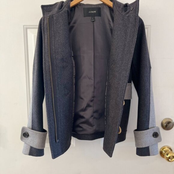 J.Crew Woman's Black/Grey Wool Outdoor Duffle Toggle Short Coat Sz 0 - Picture 8 of 11